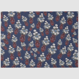 Papel De Seda Jarrón de Crisantemos Chinoiserie Azul Marino