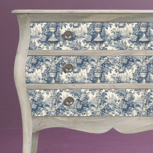 Papel De Seda Jarrón Floral Azul Vintage Toile De Jouy Francés