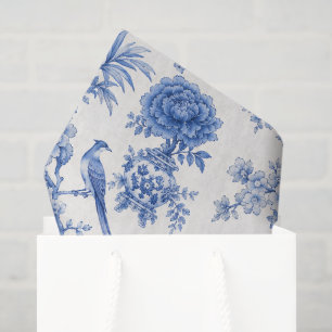 Papel De Seda Jarrón floral de peonía Chinoiserie vintage azul b