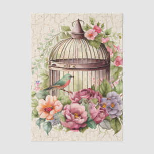 Papel De Seda Jaula de Pájaro Floral Resquebrajada Fondo Decoupa