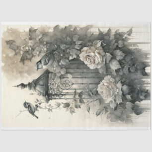 Papel De Seda Jaula de pájaros negros y blancos