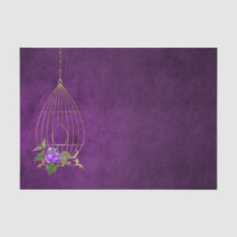 Papel De Seda Jaula para pájaros floral morada y dorada con esti