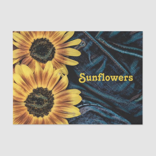Papel De Seda Jeans de Denim Azul Rústico Amarillo Girasol (Anverso)
