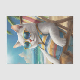 Papel De Seda Jeff Recostado, Silla de Playa Gato Blanco