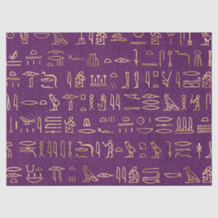 Papel De Seda Jeroglifos egipcios de oro metálico en morado