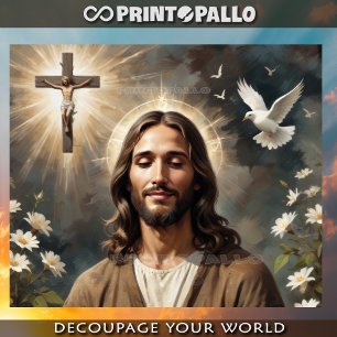 Papel De Seda Jesucristo reza por la madre Tierra con palomas sa