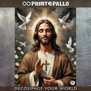 Papel De Seda Jesucristo te bendiga. Santa Cruz y Paloma