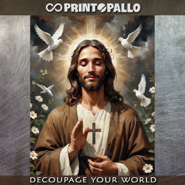 Papel De Seda Jesucristo te bendiga. Santísima Cruz y Paloma