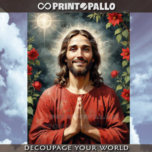 Papel De Seda Jesucristo túnica escarlata bendice y reza contigo