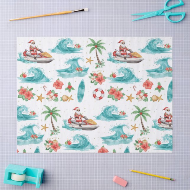 Papel De Seda Jet Ski Christmas Holiday with Santa Claus (Artesanía)