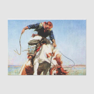 Papel De Seda “Jinete de Bronco” Arte Occidental por W Herbert D
