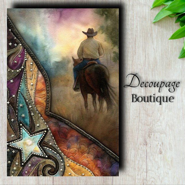 Papel De Seda Jinete del Oeste en decoupage (Western Rider Decoupage Tissue Paper)