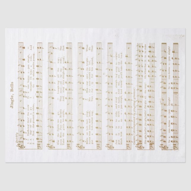 Papel De Seda Jingle Bells Holiday Tissue Decoupage Paper Gold (Anverso)