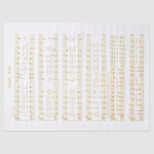 Papel De Seda Jingle Bells Holiday Tissue Decoupage Paper Gold (Anverso)