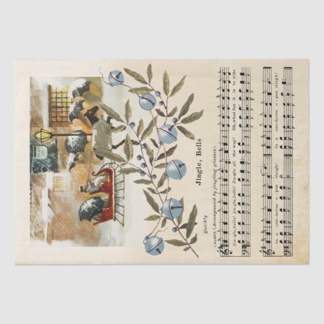 Papel De Seda Jingle Bells Sheet Music Horse Sleigh Holiday (Anverso)