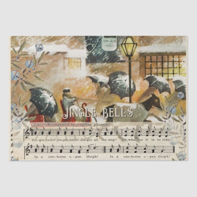 Papel De Seda Jingle Bells Sheet Music Horse Sleigh Holiday (Anverso)