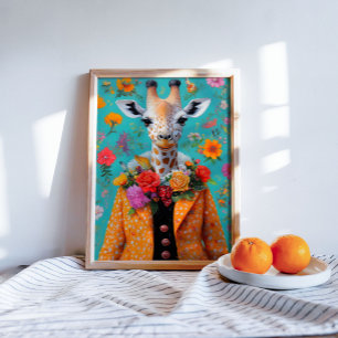 Papel De Seda Jirafa Caprichosa en Decoupage Floral Vibrante