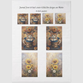 Papel De Seda Journal Cover Cat in Cup & Sunflowers & Coasters 