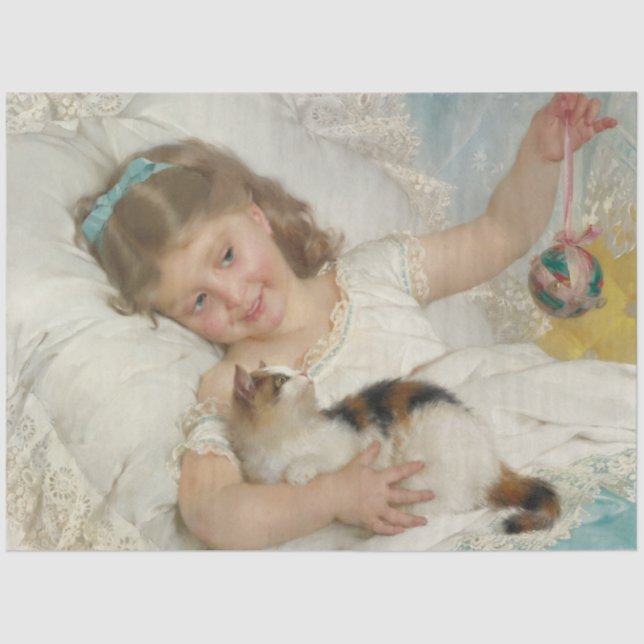 Papel De Seda Joven Chica Adorable Jugando Con Su Gato Mascota (Anverso)