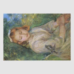 Papel De Seda Joven Chica con pájaro (por Berthe Morisot)