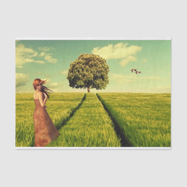 Papel De Seda Joven Chica en un campo (Anverso)