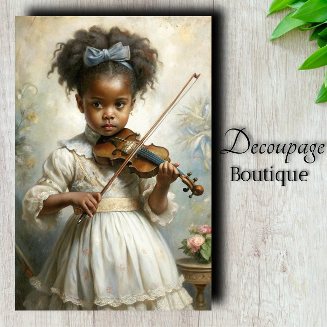 Papel De Seda Joven Chica Violinista Desnuda (Young Violinist Girl Decoupage Tissue Paper)