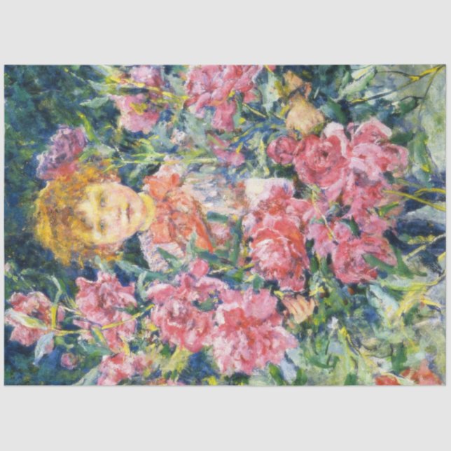 Papel De Seda Joven con flores de peones rojos (por Robert Reid) (Anverso)