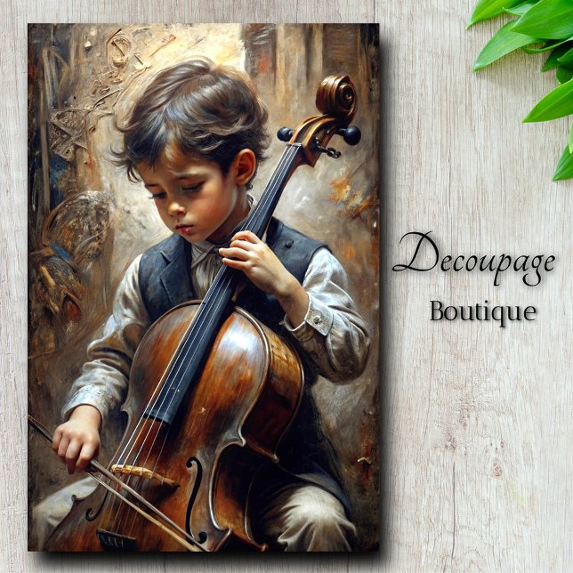 Papel De Seda Joven desenlace de cómic (Young Cellist Decoupage Tissue Paper By Decoupage Boutique)