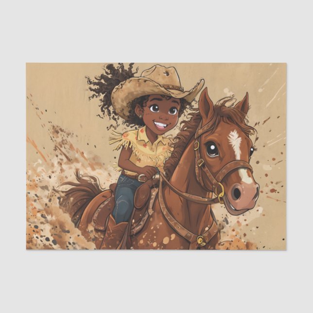 Papel De Seda Joven niña sonriente montando su caballo (Anverso)