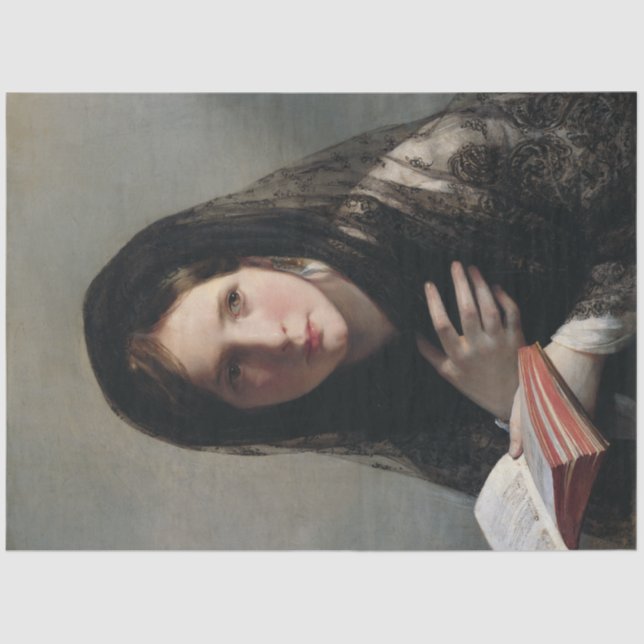 Papel De Seda Joven perdida en sueños (leyendo un libro) (Anverso)