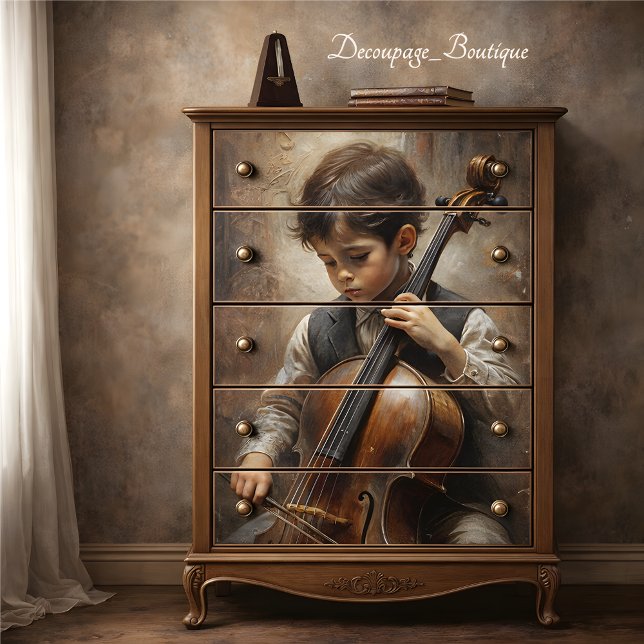 Papel De Seda Joven violonchelista Decoupage (Young Cellist Decoupage Tissue Paper Mockup)