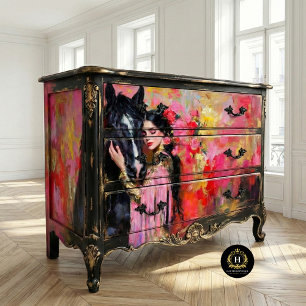 Papel De Seda Jovencita Romántica y Desnudo de Caballo Negro