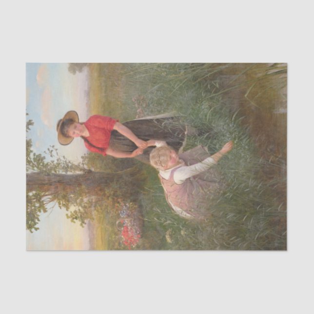 Papel De Seda Jóvenes Chicas recogiendo flores (Anverso)