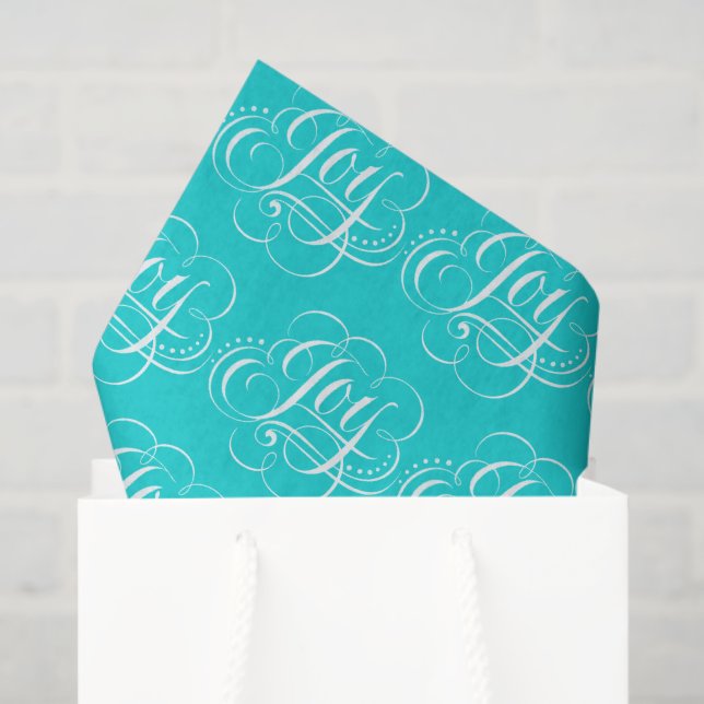 Papel De Seda JOY Calligraphy Lettering Flourin Aqua Blue (Bolsa de regalo)