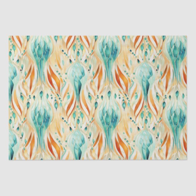 Papel De Seda Joya abstracta de naranja turquesa (Anverso)