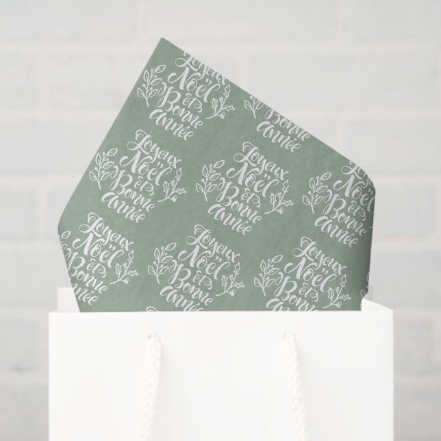 Papel De Seda Joyeux Noël et Bonne Année Sage Green Navidades (Bolsa de regalo)