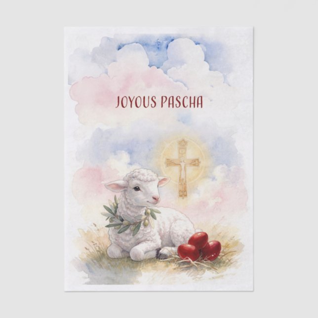 Papel De Seda Joyous Pascha Lamb, Red Eggs and Cross (Anverso)