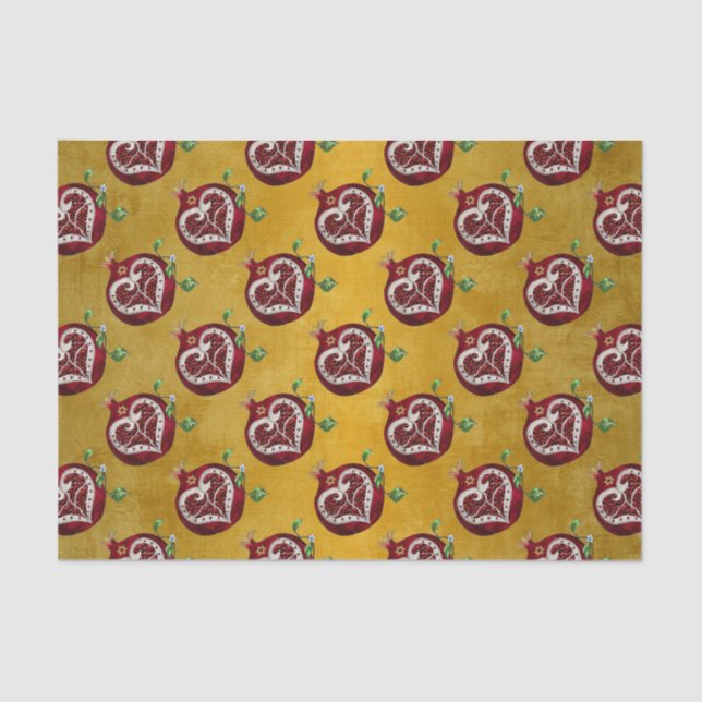 Papel De Seda Judaica Pomegranate Heart Hanukkah Rosh Hashanah (Anverso)
