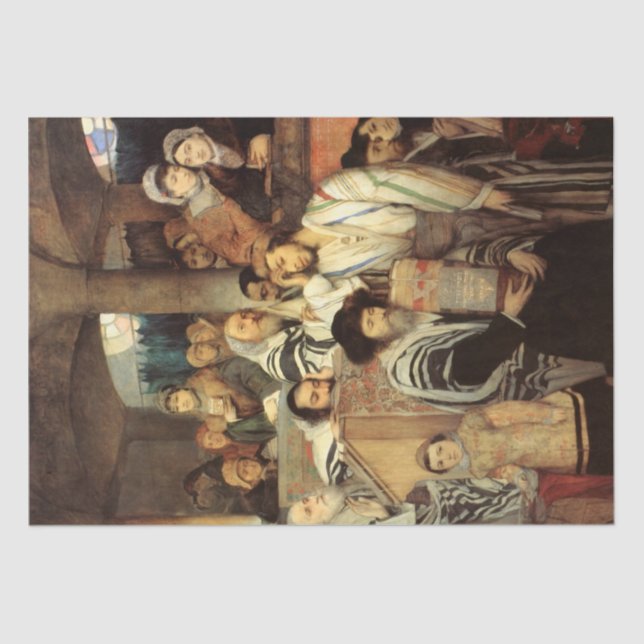 Papel De Seda Judíos rezando en la sinagoga de Yom Kippur (Anverso)