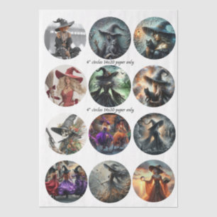 Papel De Seda Juego de 12 posavasos de bruja decoupage con diseñ