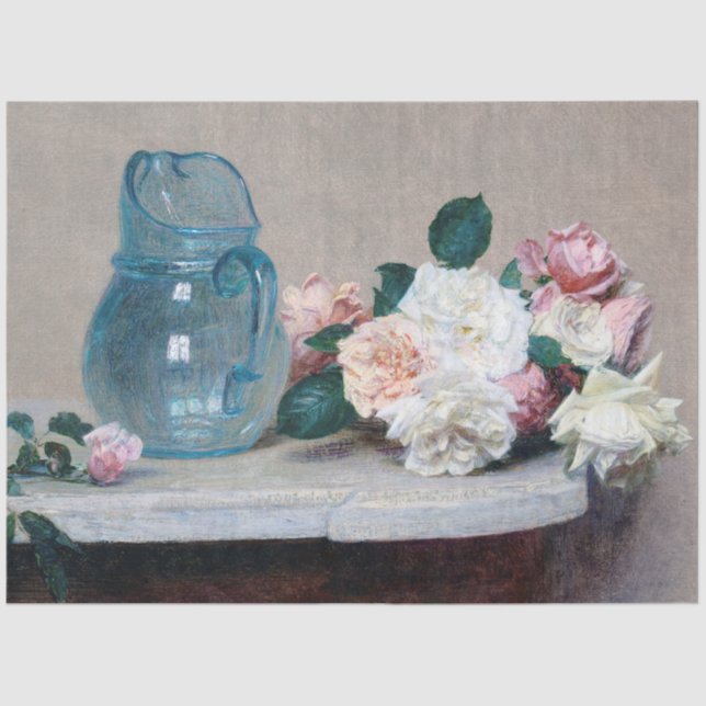 Papel De Seda Jug de Rosa y vidrio, Henri Fantin-Latour (Anverso)