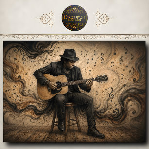 Papel De Seda Jugador de Guitarra Acústica de Blues Vintage Arte