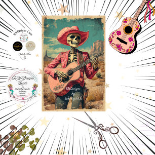 Papel De Seda Jugador de guitarra Sombrero de Skeleton