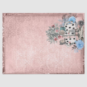 Papel De Seda Jugando cartas de Alicia en una nave rosada en el 