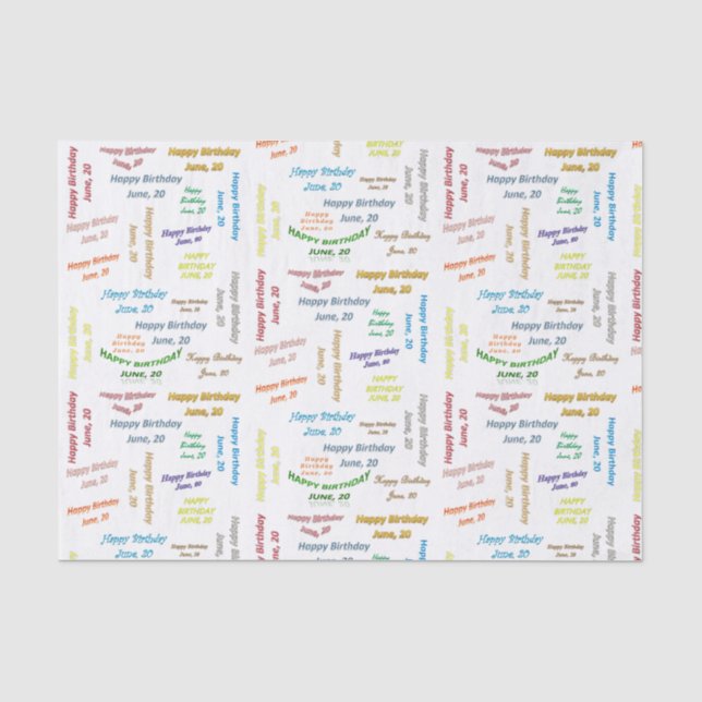 Papel De Seda June, 20 Birthday Tissue Paper (Anverso)