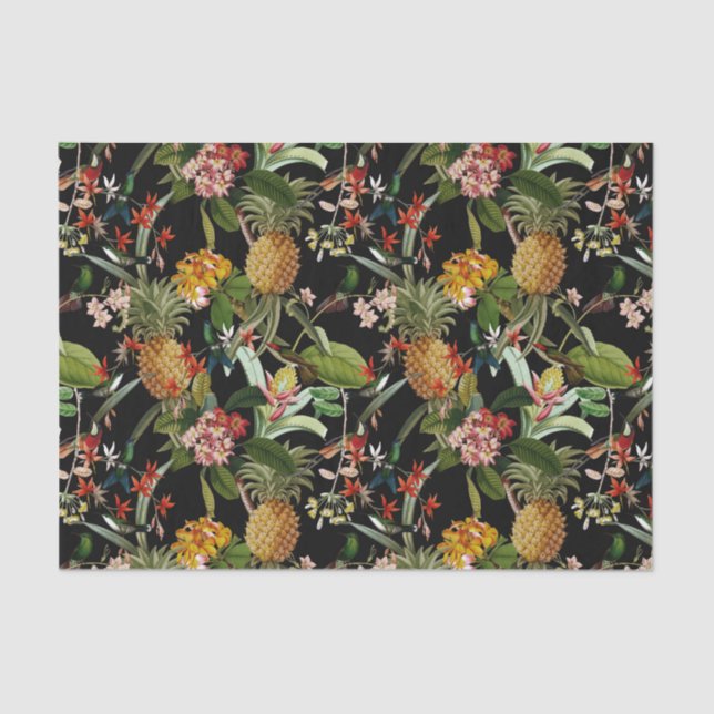 Papel De Seda Jungla Tropical Con Aves Hummingbirds Y Flores Tis (Anverso)
