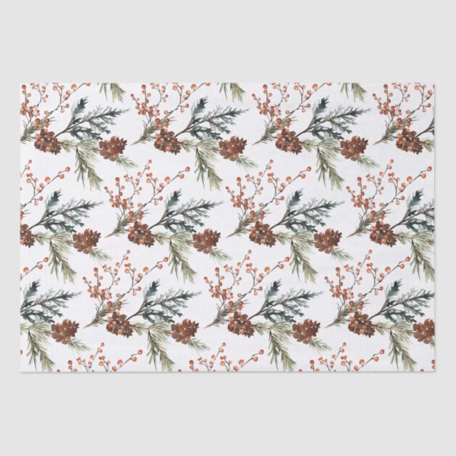 Papel De Seda Juniper Pine Branches Cones Ilex Berries (Anverso)