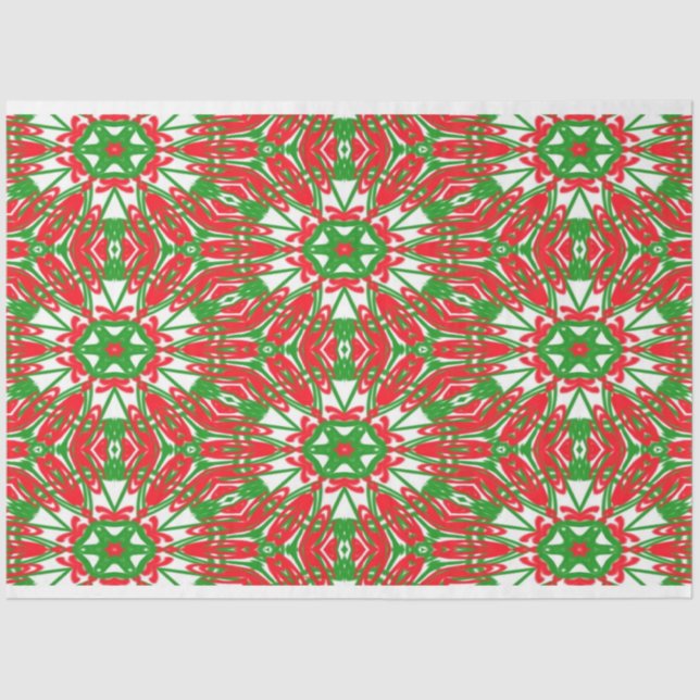 Papel De Seda Kaleidoscopio rojo, verde y blanco (Anverso)