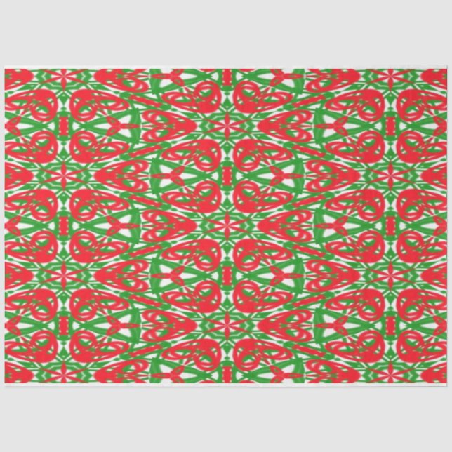 Papel De Seda Kaleidoscopio rojo, verde y blanco (Anverso)