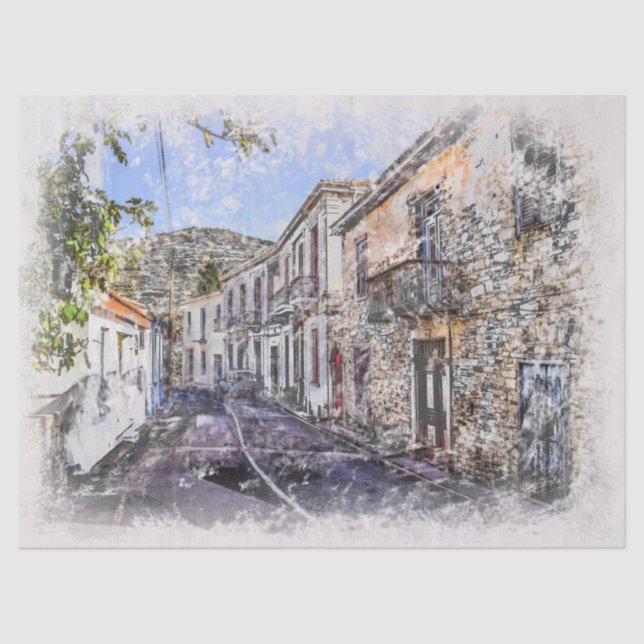 Papel De Seda Kato Drys Village Cyprus Watercolor (Anverso)
